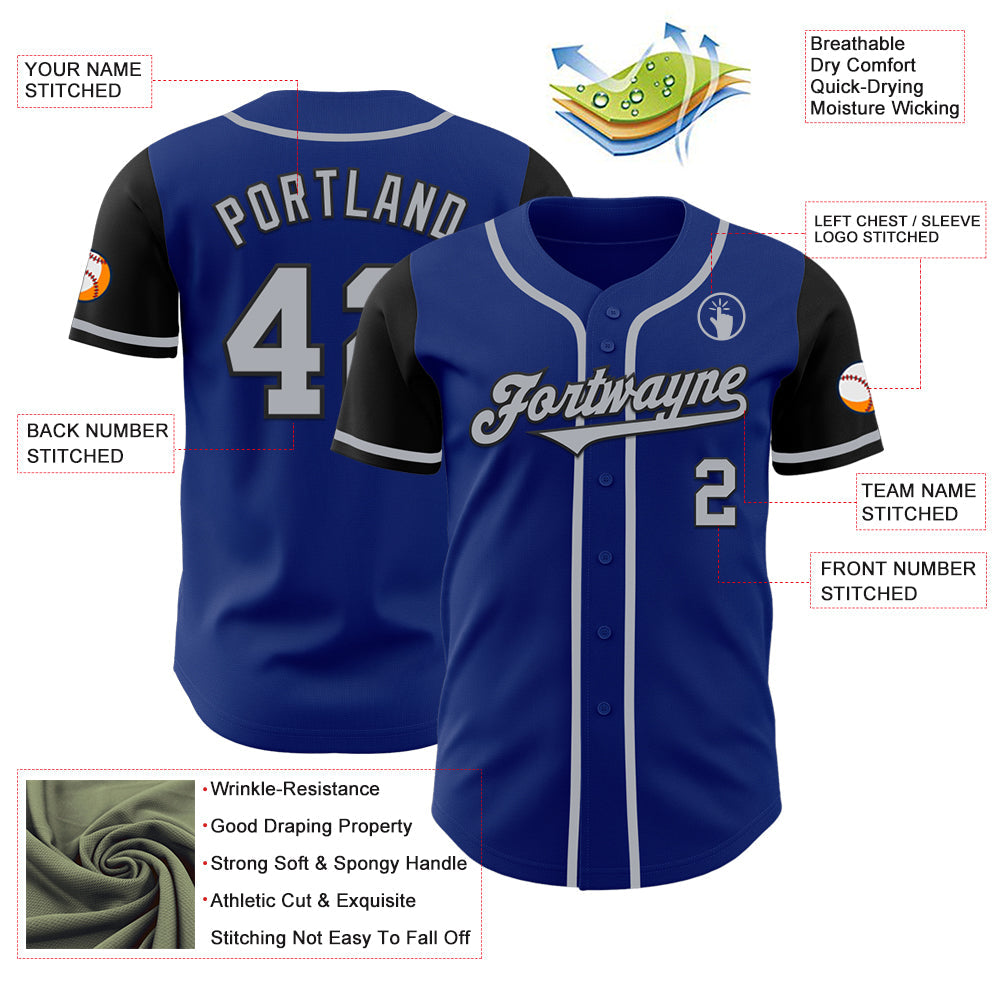 Custom Royal Gray-Black Authentic Two Tone Baseball Jersey view 4