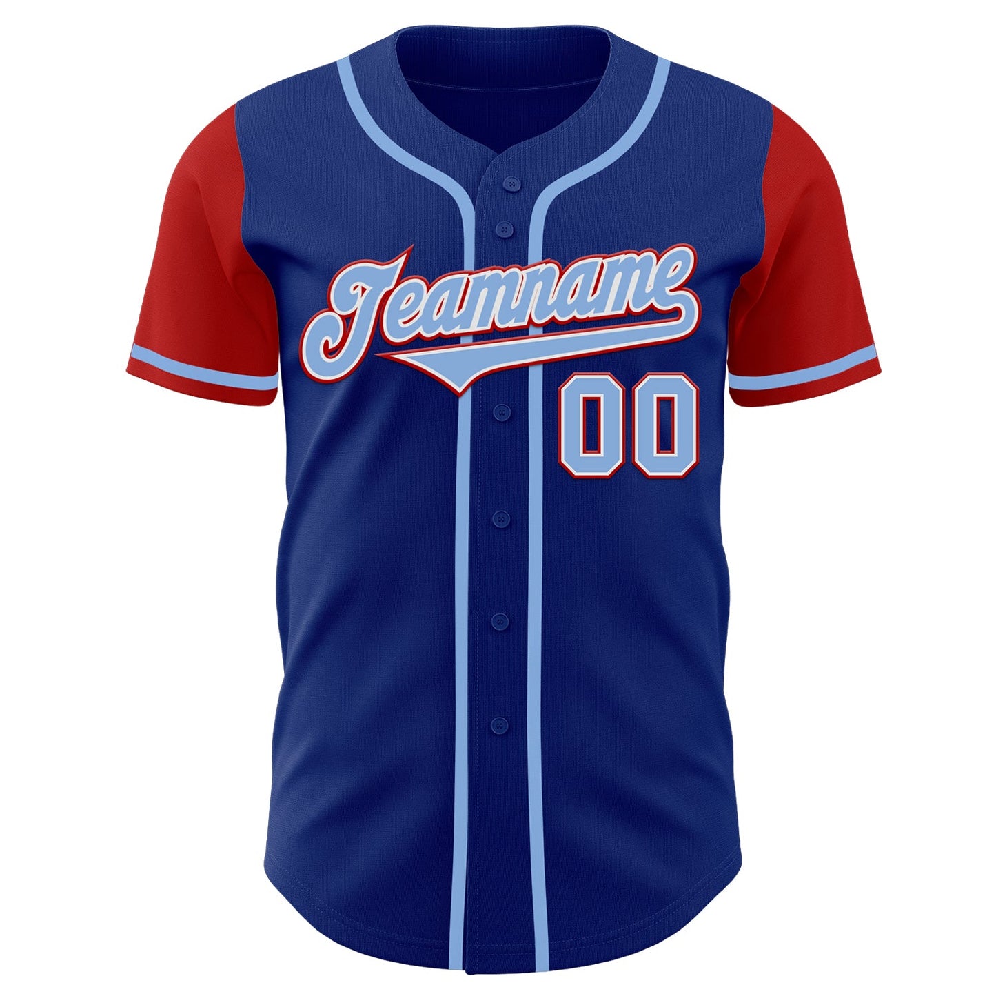 Custom Royal Light Blue-Red Authentic Two Tone Baseball Jersey view 2