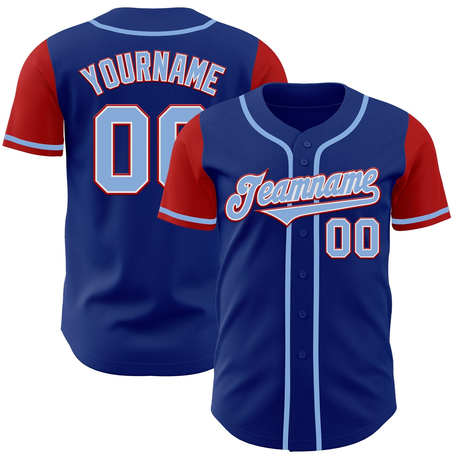 Custom Royal Light Blue-Red Authentic Two Tone Baseball Jersey - Main View