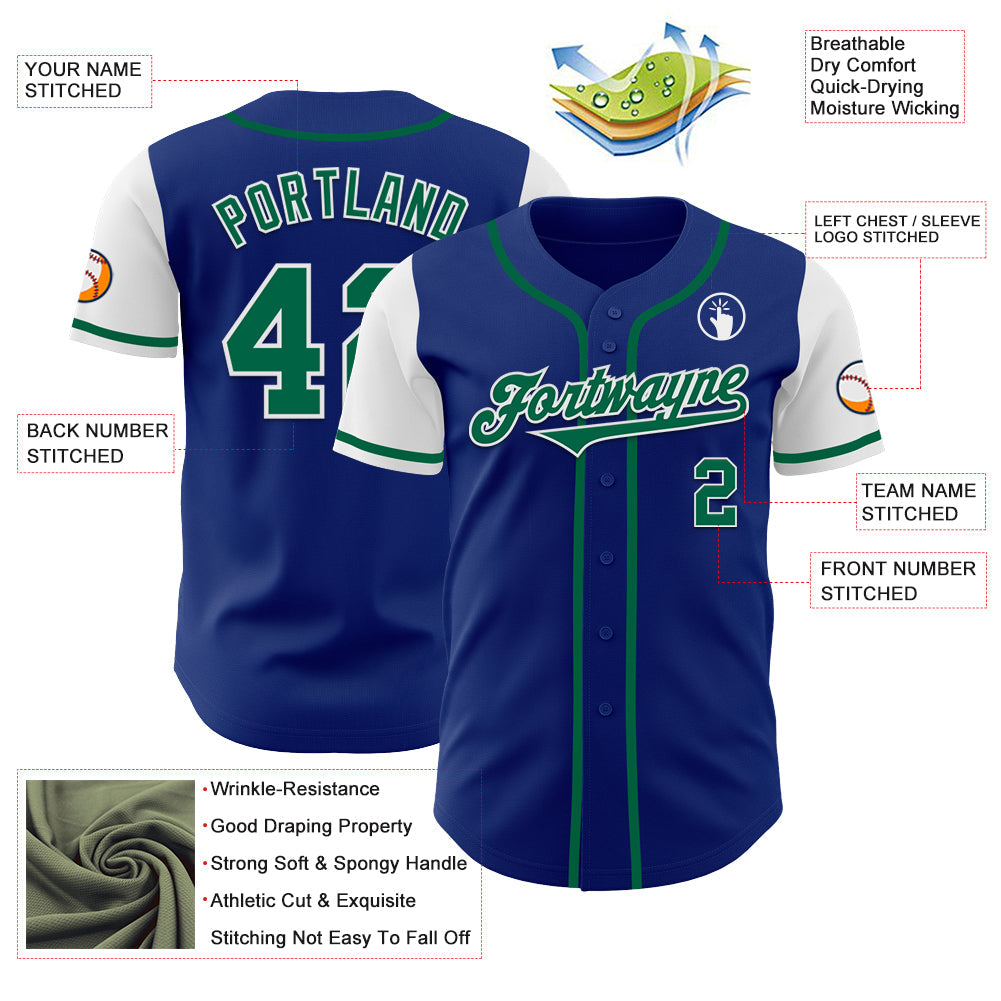 Custom Royal Kelly Green-White Authentic Two Tone Baseball Jersey view 3