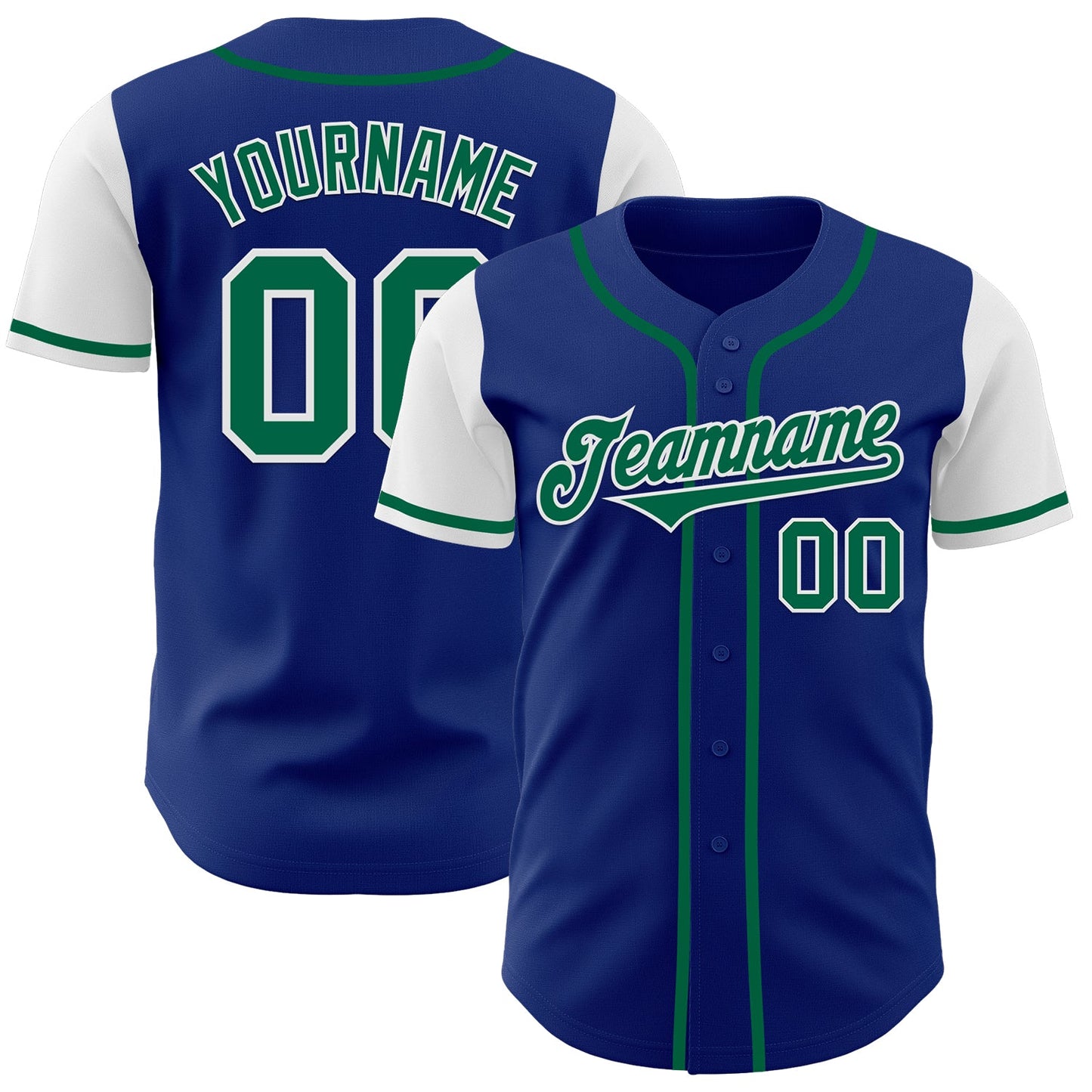 Custom Royal Kelly Green-White Authentic Two Tone Baseball Jersey - Main View