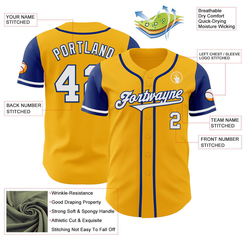 Custom Gold White-Royal Authentic Two Tone Baseball Jersey view 4