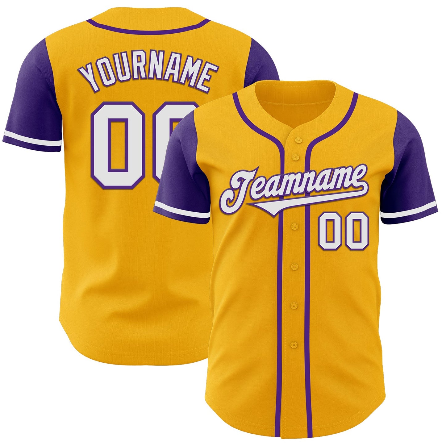 Custom Gold White-Purple Authentic Two Tone Baseball Jersey - Main View