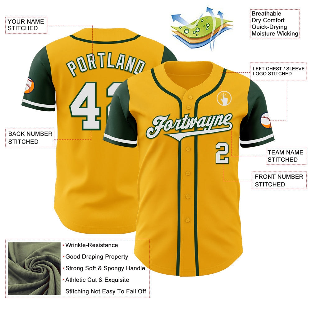 Custom Gold White-Green Authentic Two Tone Baseball Jersey view 3