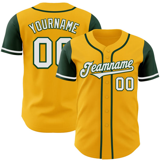 Custom Gold White-Green Authentic Two Tone Baseball Jersey - Main View