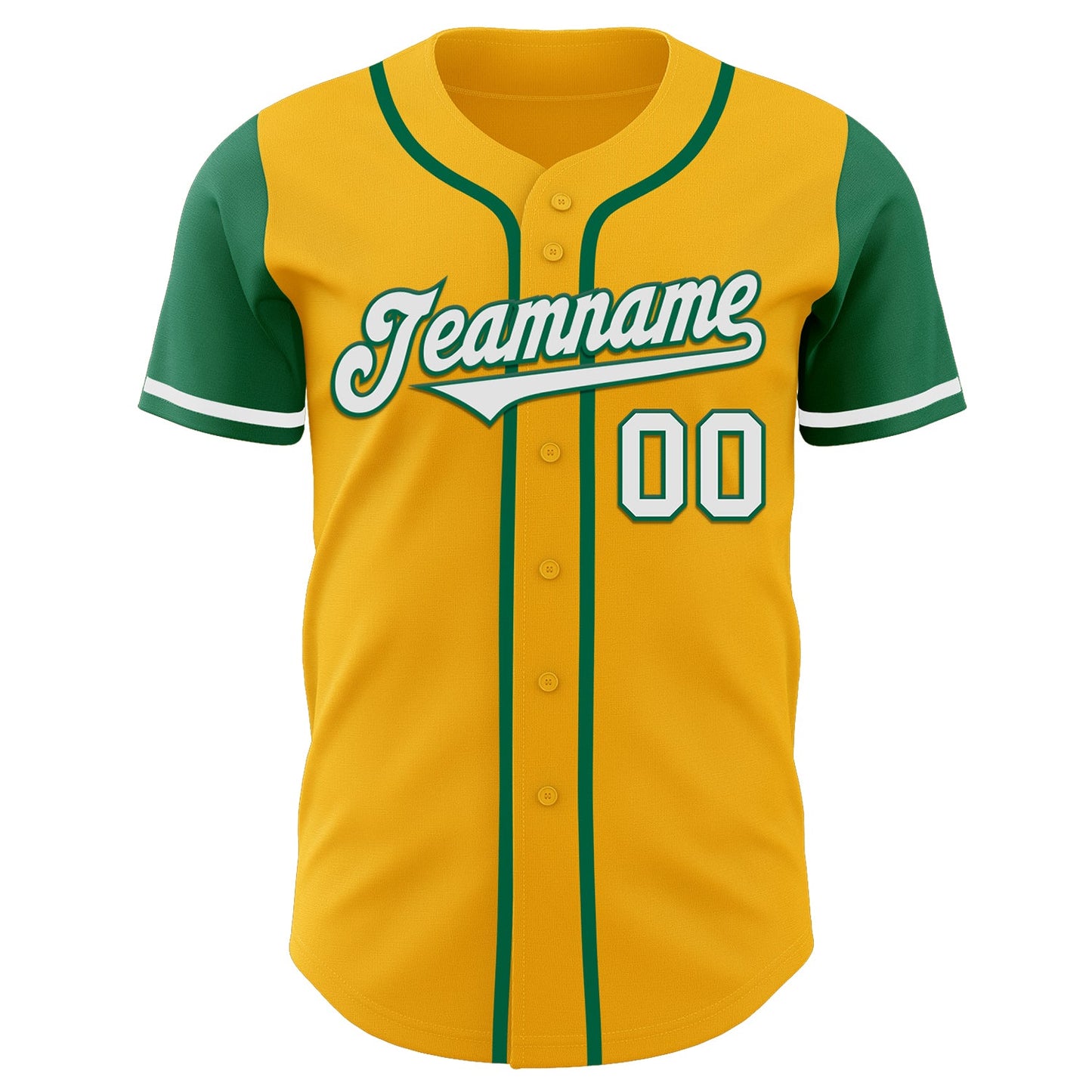 Custom Gold White-Kelly Green Authentic Two Tone Baseball Jersey view 2