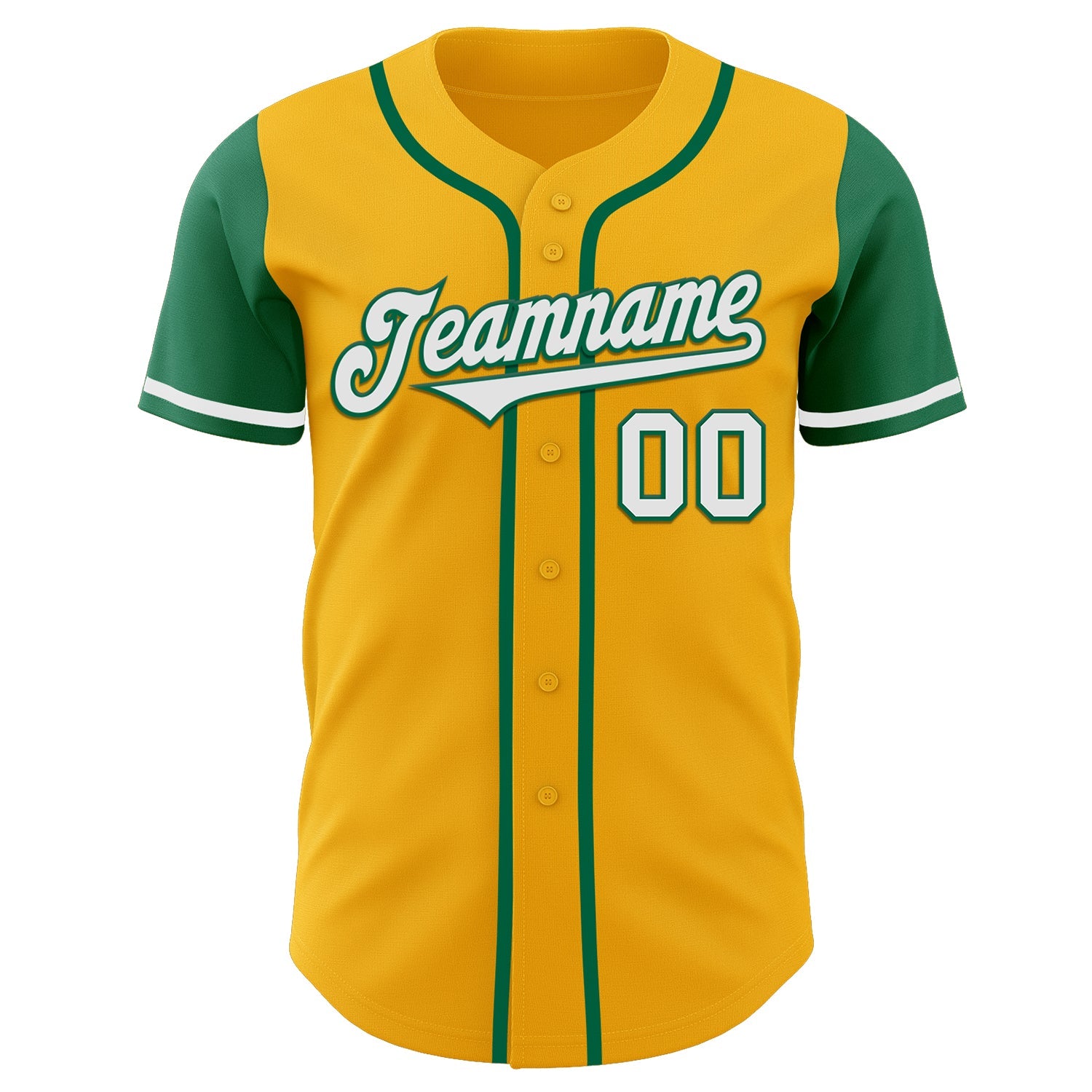 Custom Gold White-Kelly Green Authentic Two Tone Baseball Jersey view 2