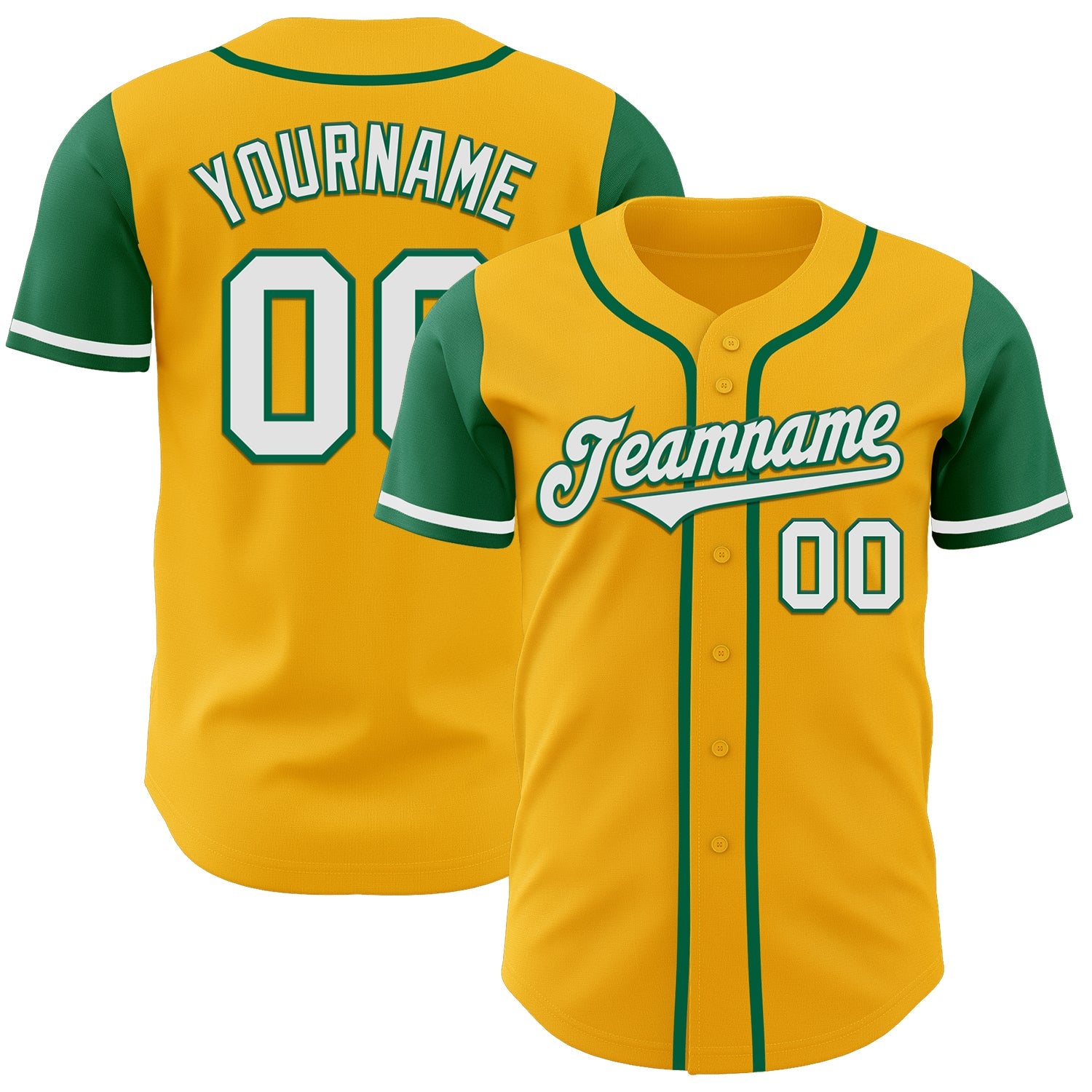 Custom Gold White-Kelly Green Authentic Two Tone Baseball Jersey - Main View