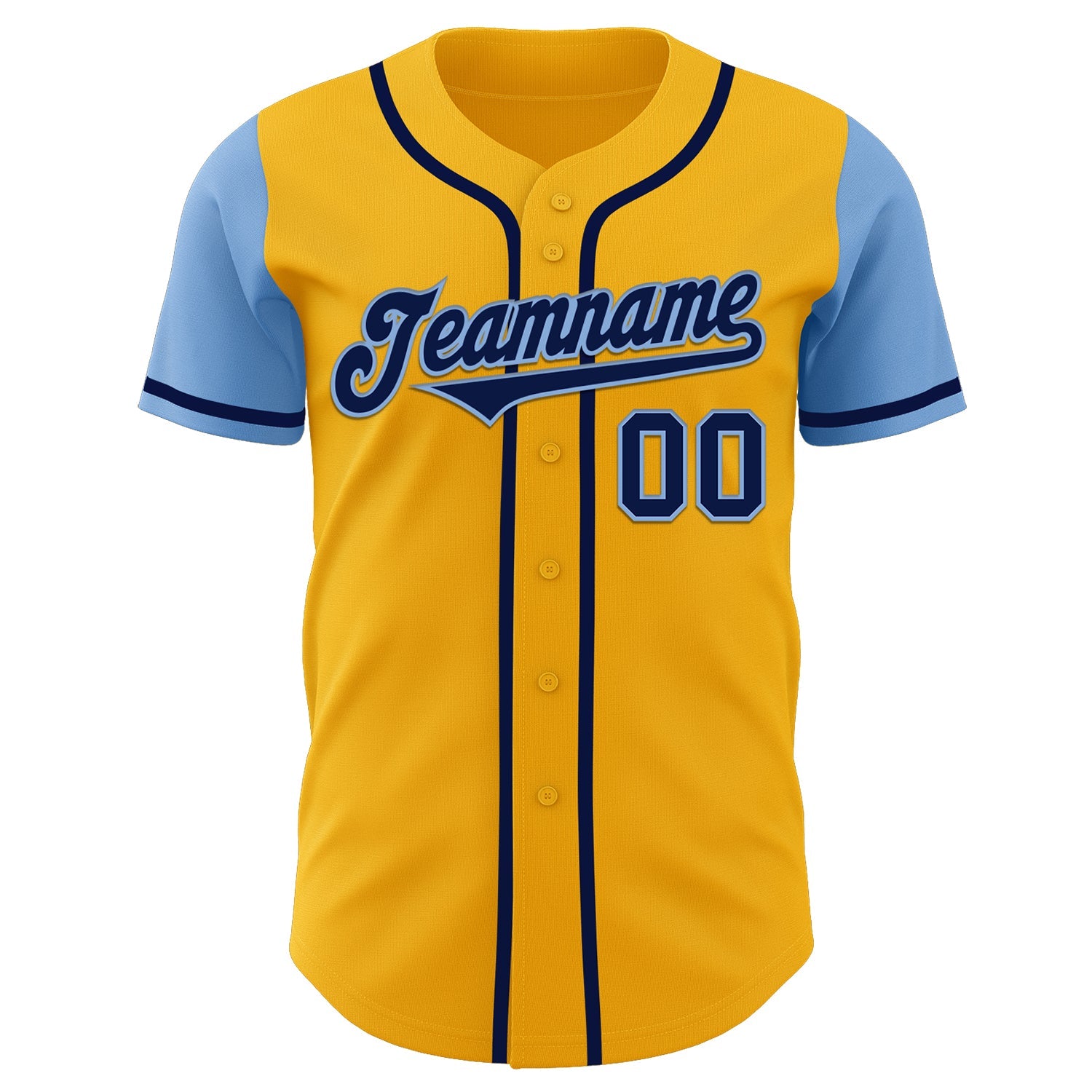 Custom Gold Navy-Light Blue Authentic Two Tone Baseball Jersey view 2