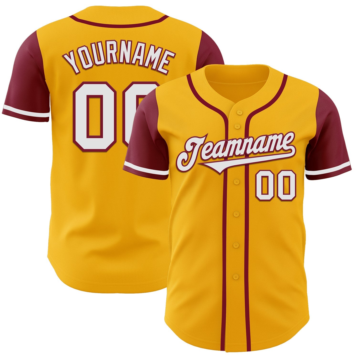 Custom Gold White-Crimson Authentic Two Tone Baseball Jersey - Main View