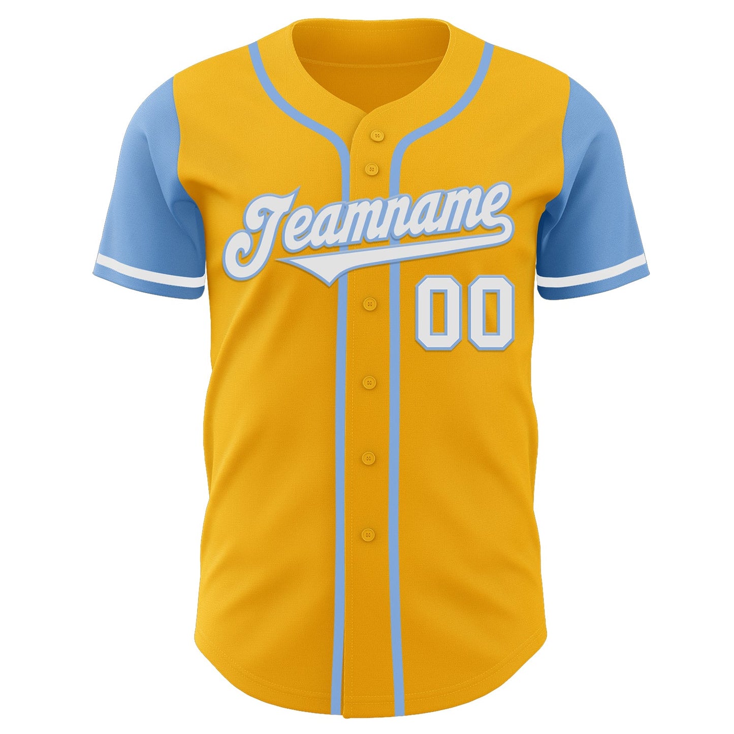 Custom Gold White-Light Blue Authentic Two Tone Baseball Jersey view 2