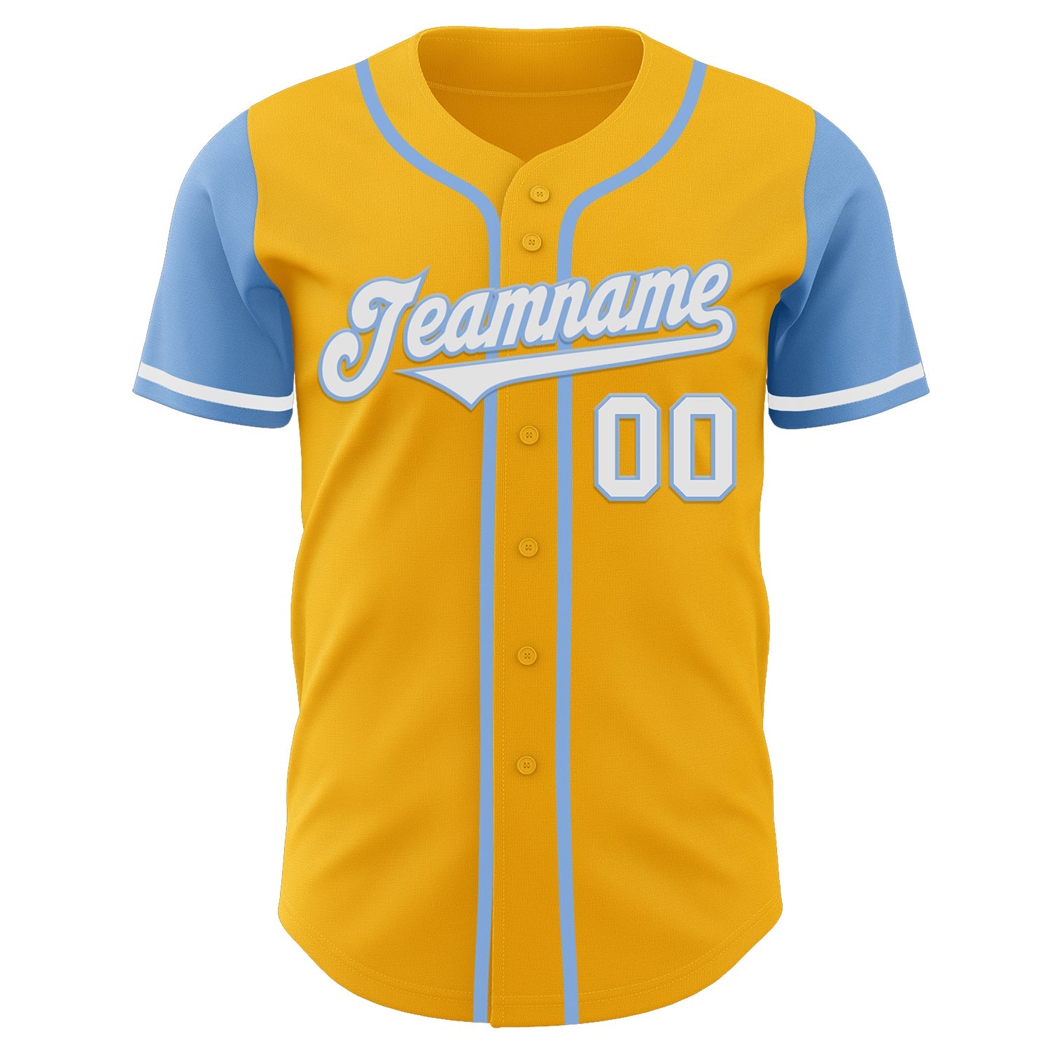 Custom Gold White-Light Blue Authentic Two Tone Baseball Jersey view 2