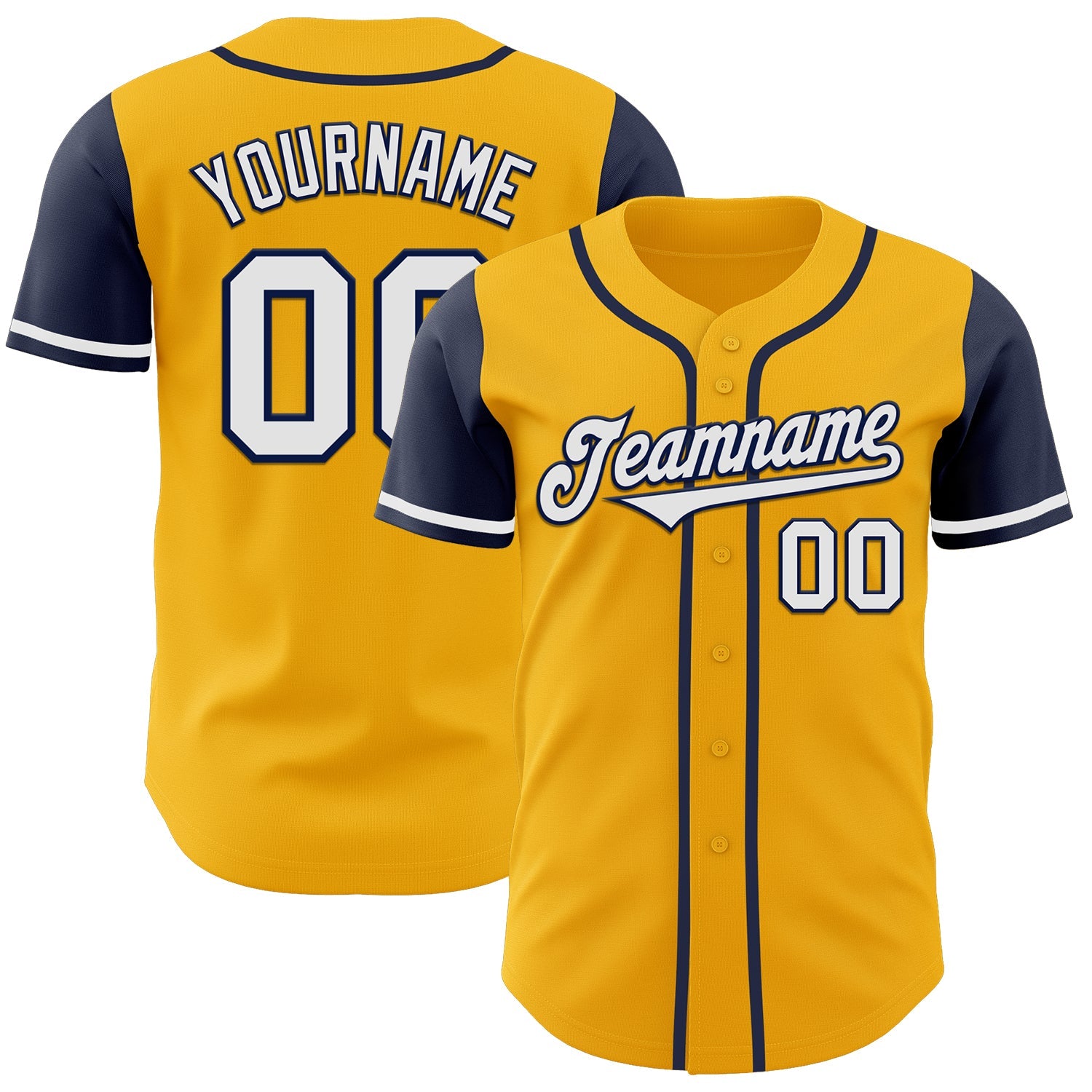 Custom Gold White-Navy Authentic Two Tone Baseball Jersey - Main View