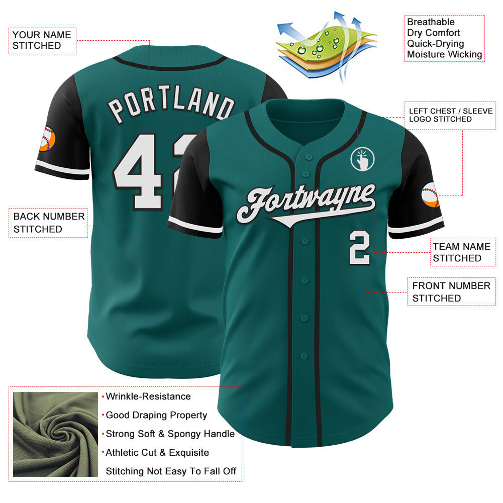 Custom Teal White-Black Authentic Two Tone Baseball Jersey view 3