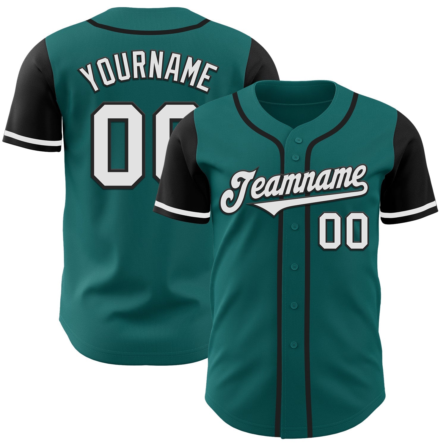 Custom Teal White-Black Authentic Two Tone Baseball Jersey - Main View