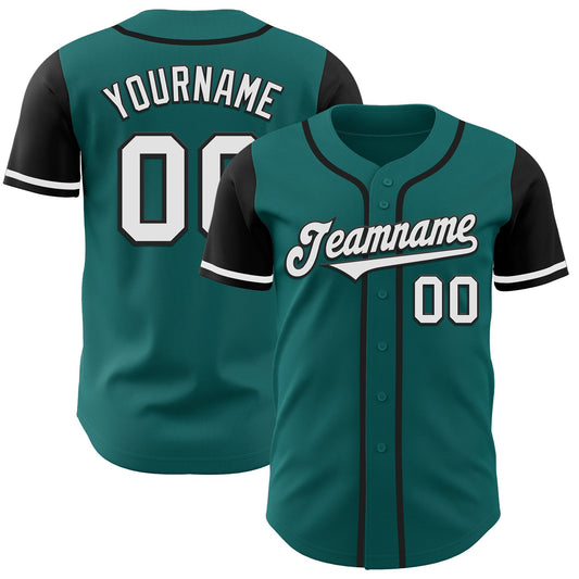 Custom Teal White-Black Authentic Two Tone Baseball Jersey - Main View