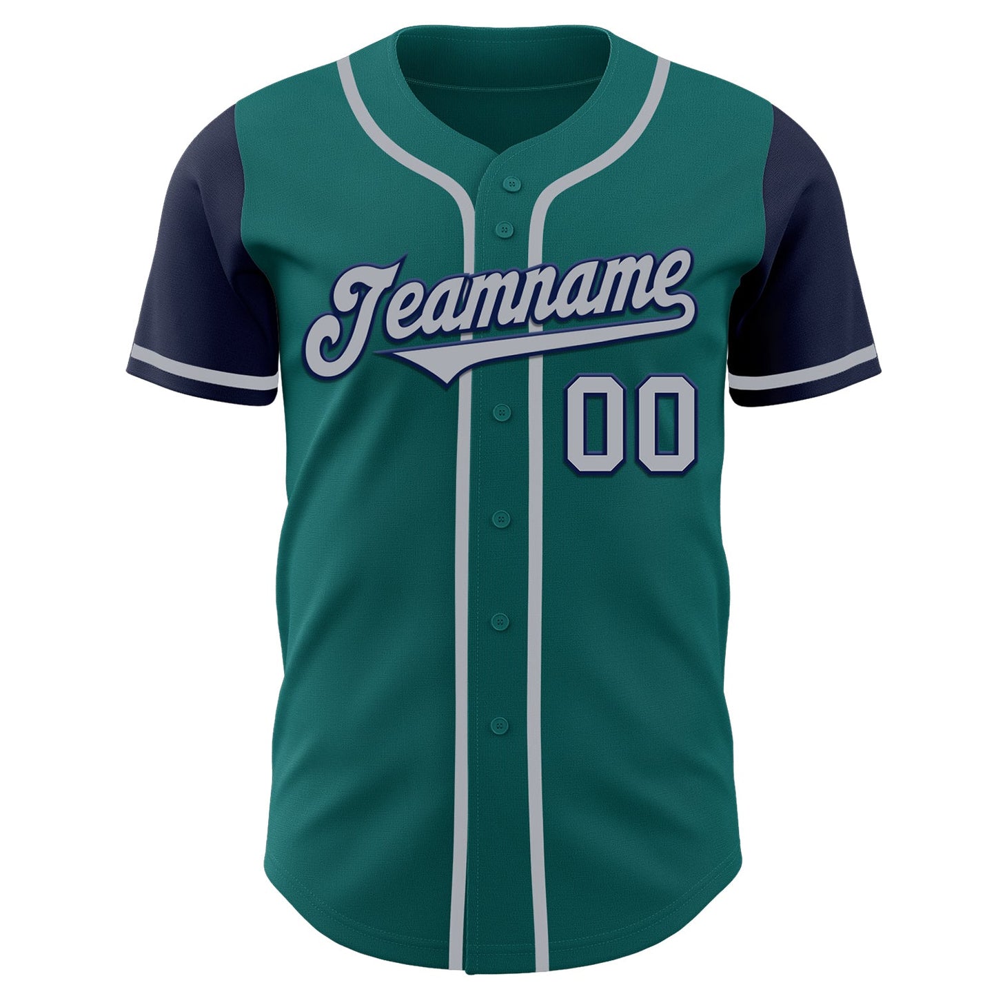 Custom Teal Gray-Navy Authentic Two Tone Baseball Jersey view 2