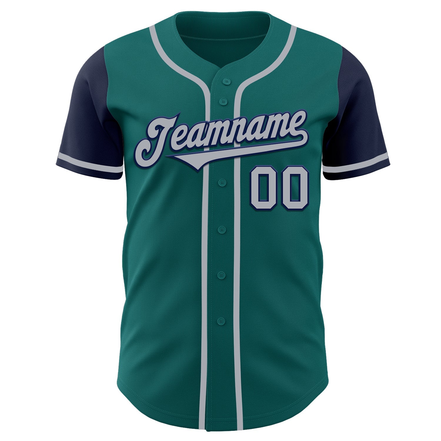 Custom Teal Gray-Navy Authentic Two Tone Baseball Jersey view 2