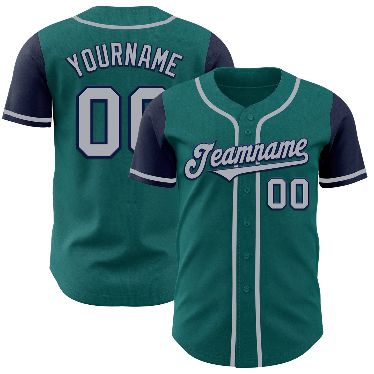 Custom Teal Gray-Navy Authentic Two Tone Baseball Jersey - Main View