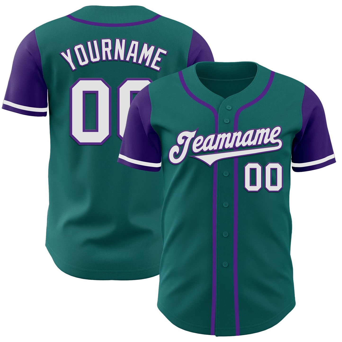 Custom Teal White-Purple Authentic Two Tone Baseball Jersey - Main View
