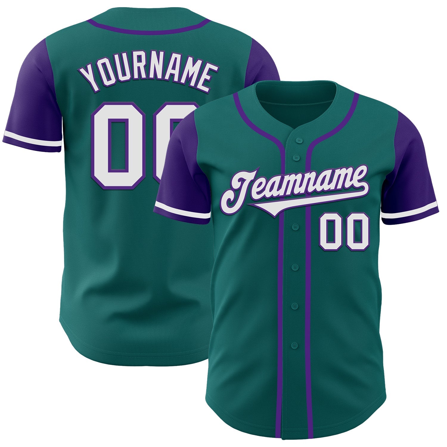 Custom Teal White-Purple Authentic Two Tone Baseball Jersey - Main View