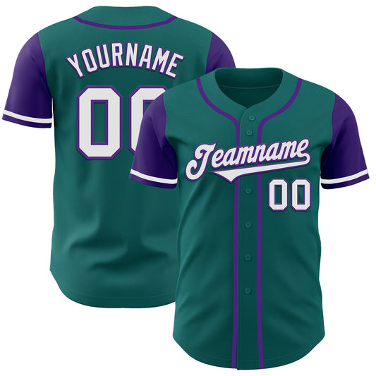 Custom Teal White-Purple Authentic Two Tone Baseball Jersey - Main View