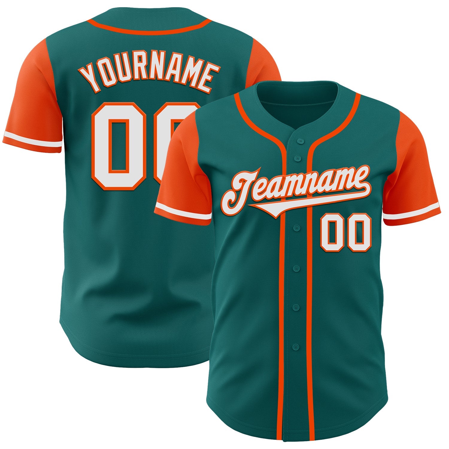 Custom Teal White-Orange Authentic Two Tone Baseball Jersey - Main View
