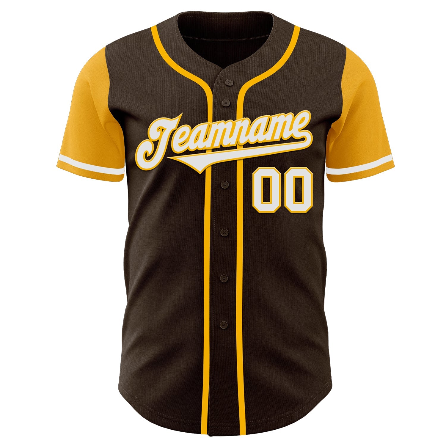 Custom Brown White-Gold Authentic Two Tone Baseball Jersey view 2