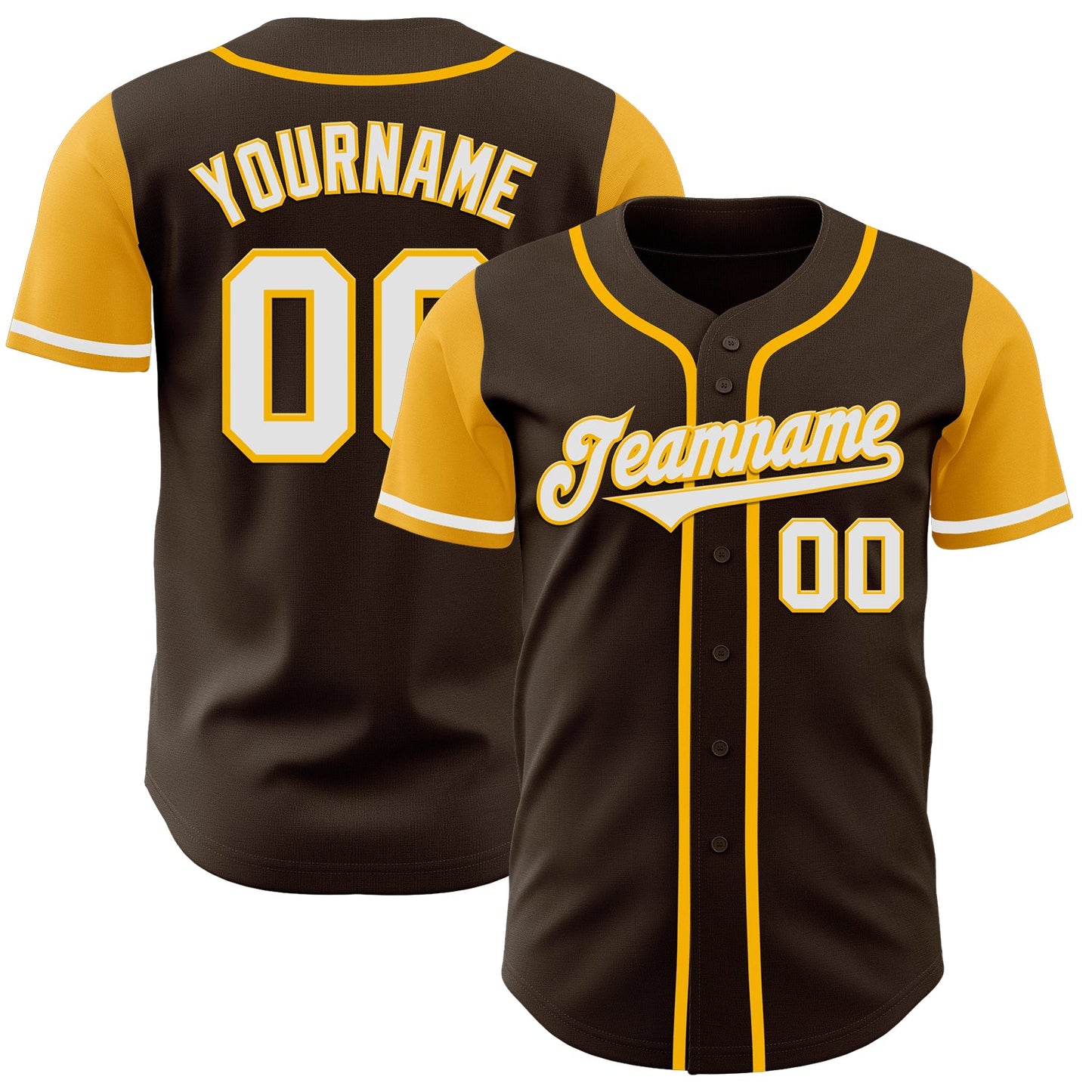 Custom Brown White-Gold Authentic Two Tone Baseball Jersey - Main View