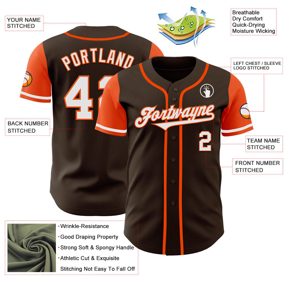 Custom Brown White-Orange Authentic Two Tone Baseball Jersey view 3