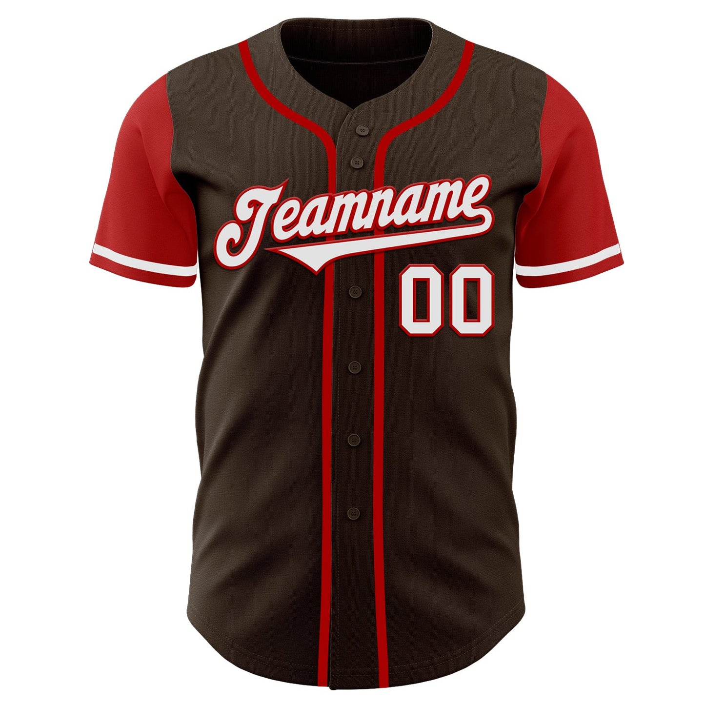 Custom Brown White-Red Authentic Two Tone Baseball Jersey view 2