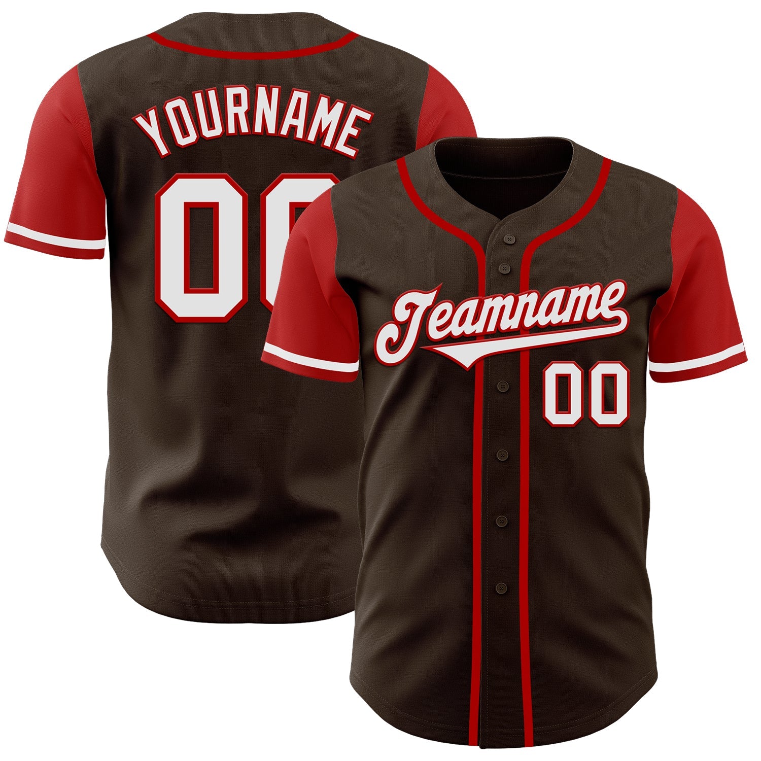Custom Brown White-Red Authentic Two Tone Baseball Jersey - Main View