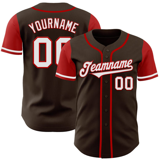 Custom Brown White-Red Authentic Two Tone Baseball Jersey - Main View