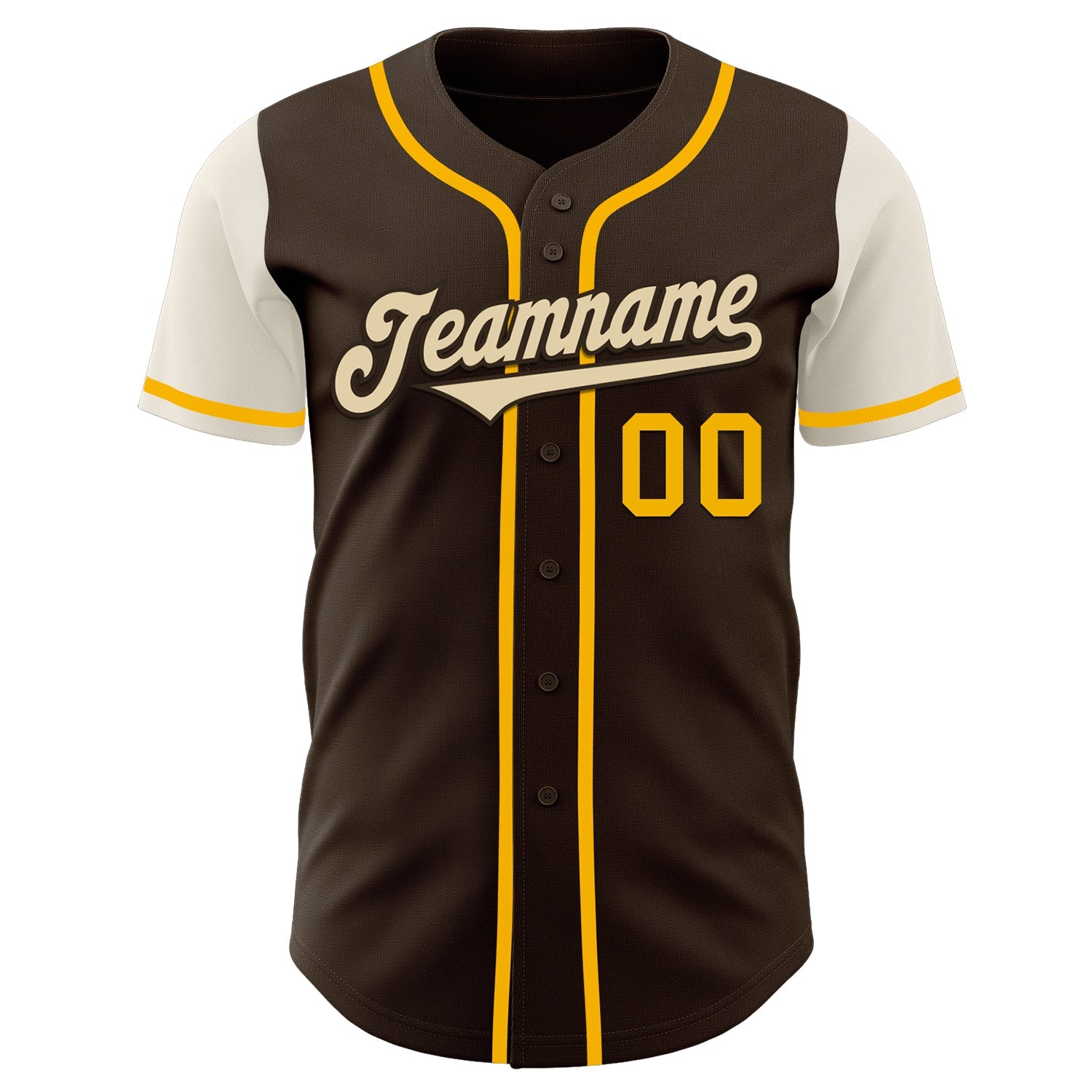 Custom Brown Gold-Cream Authentic Two Tone Baseball Jersey view 2