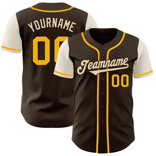 Custom Brown Gold-Cream Authentic Two Tone Baseball Jersey - Main View