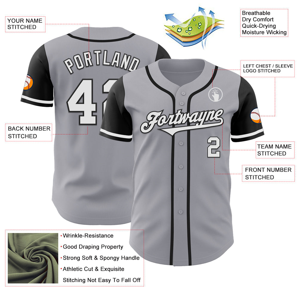 Custom Gray White-Black Authentic Two Tone Baseball Jersey view 3