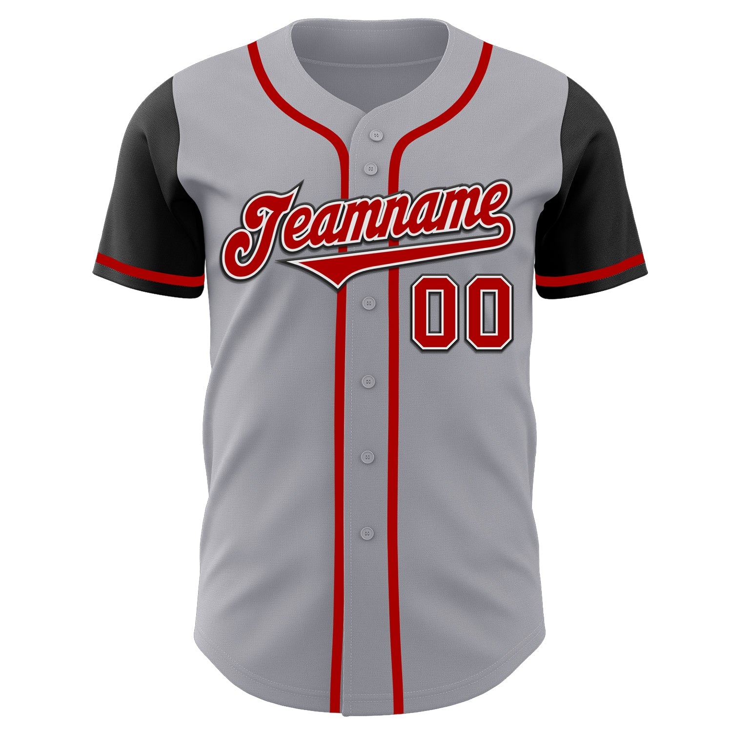 Custom Gray Red-Black Authentic Two Tone Baseball Jersey view 2