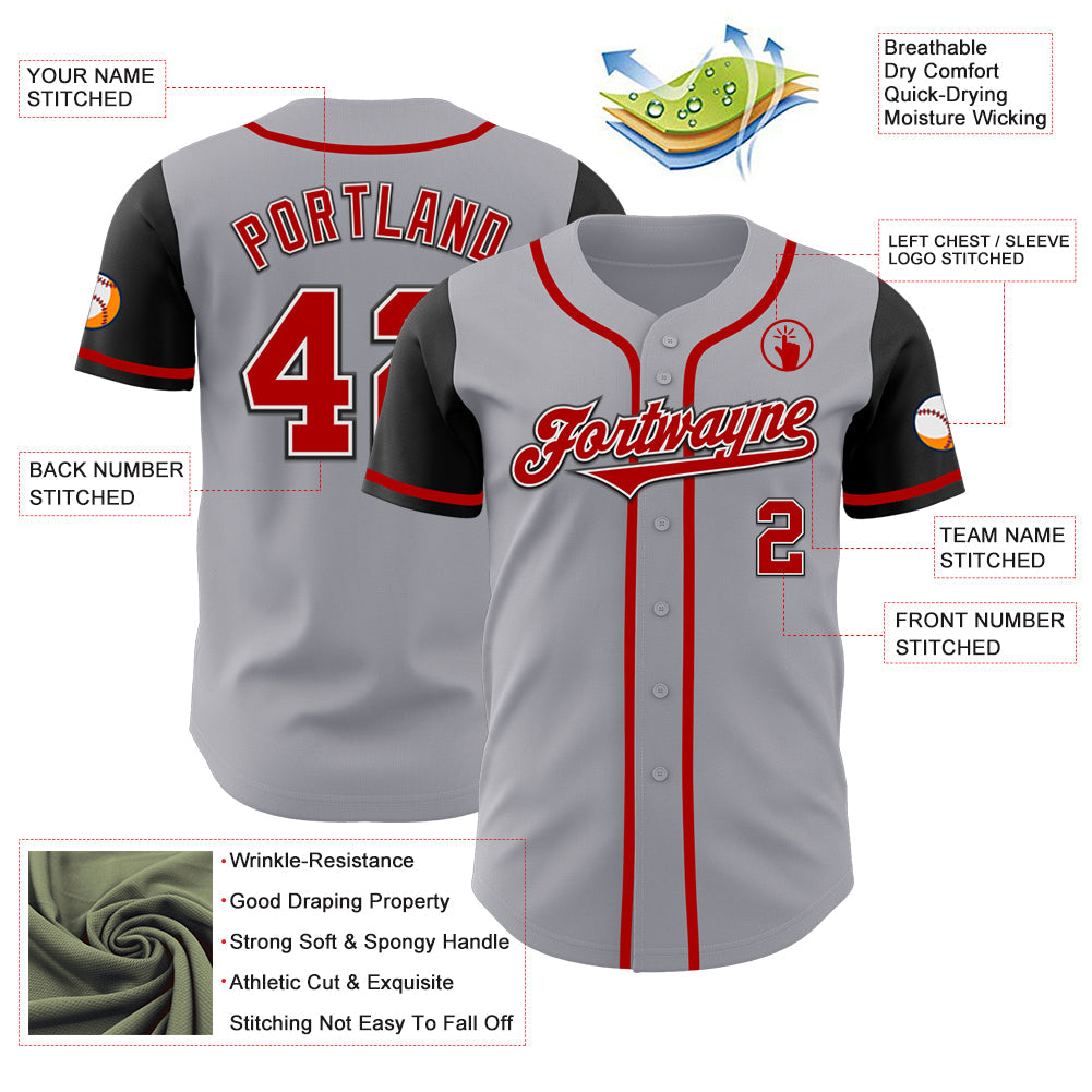 Custom Gray Red-Black Authentic Two Tone Baseball Jersey view 3
