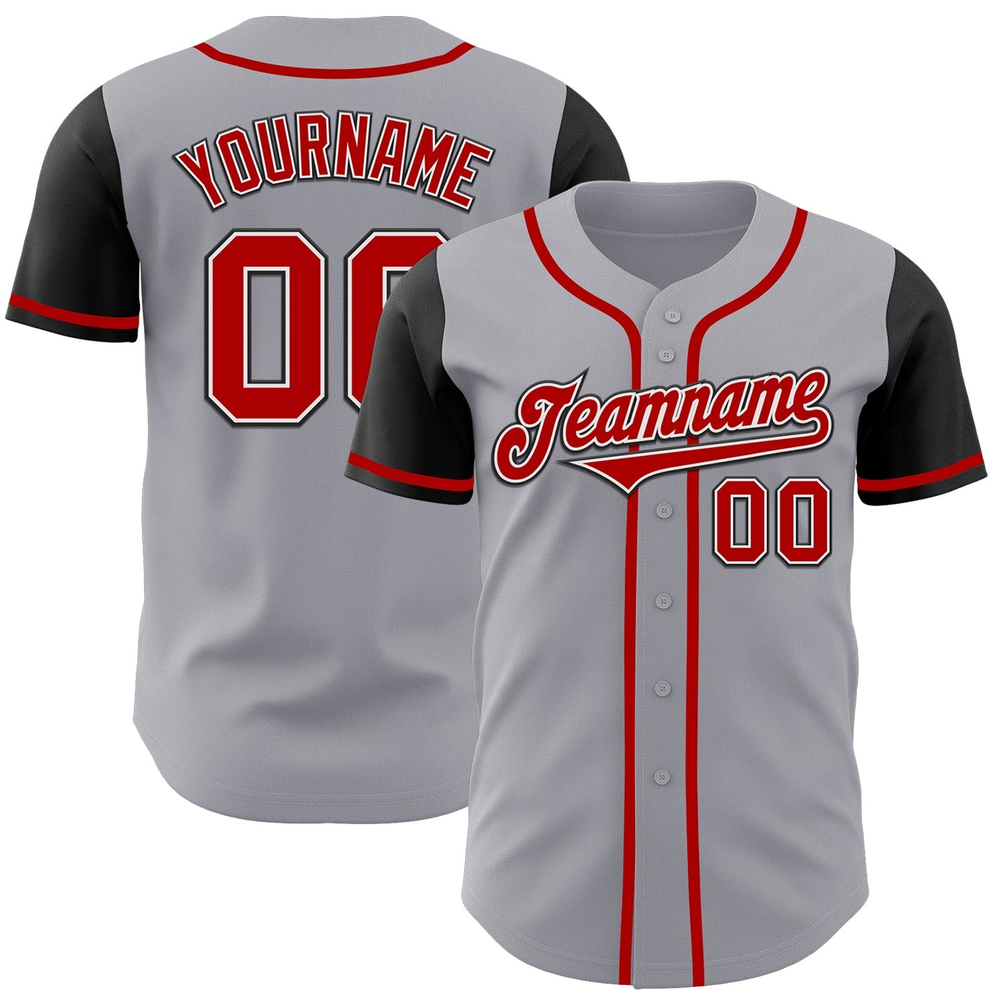 Custom Gray Red-Black Authentic Two Tone Baseball Jersey - Main View