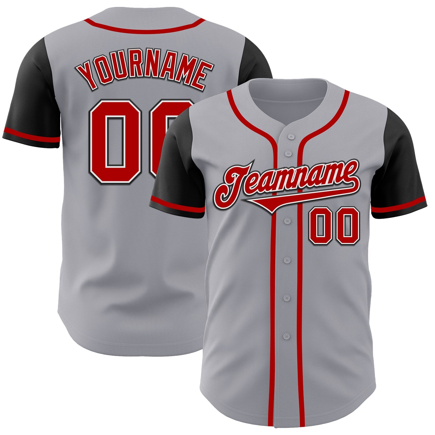 Custom Gray Red-Black Authentic Two Tone Baseball Jersey - Main View