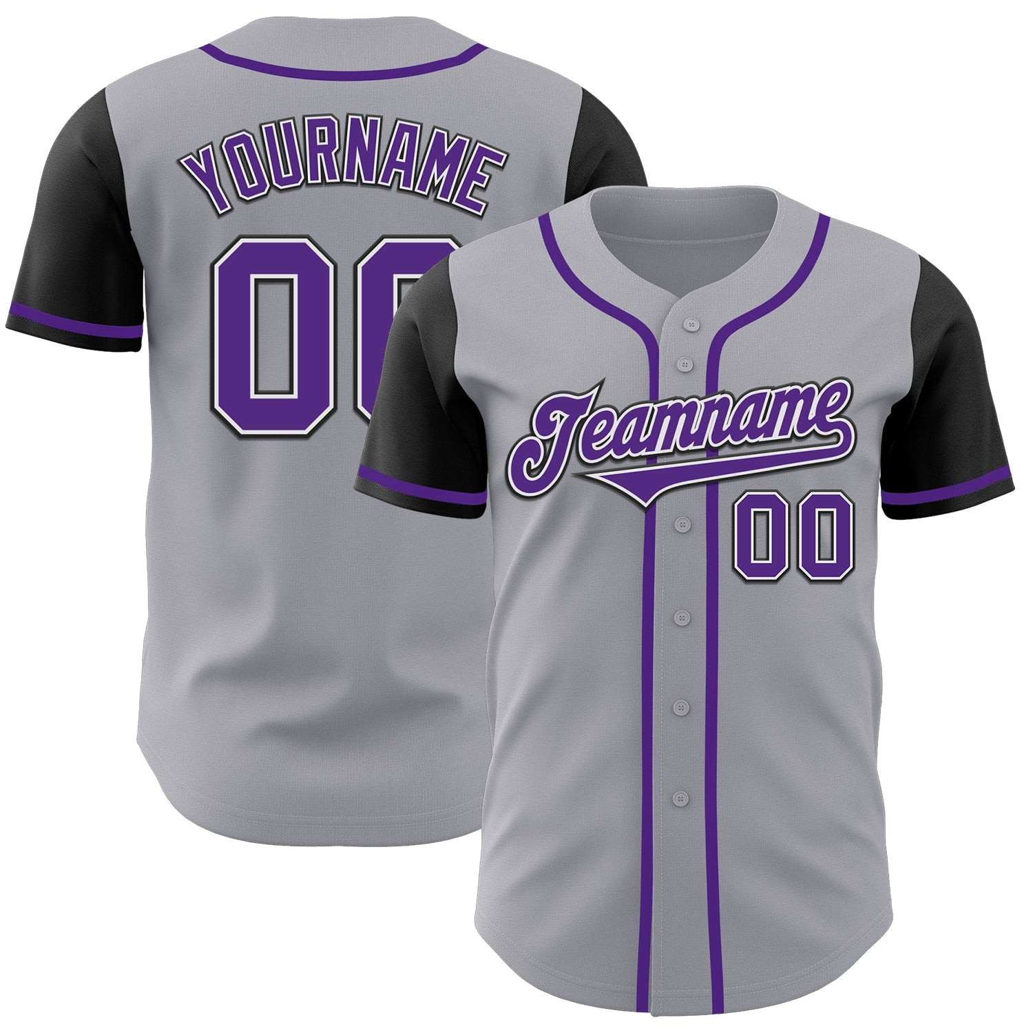 Custom Gray Purple-Black Authentic Two Tone Baseball Jersey - Main View
