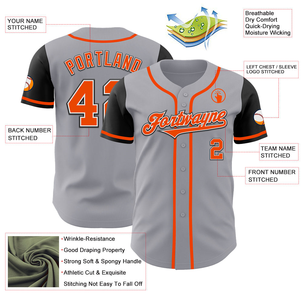 Custom Gray Orange-Black Authentic Two Tone Baseball Jersey view 3
