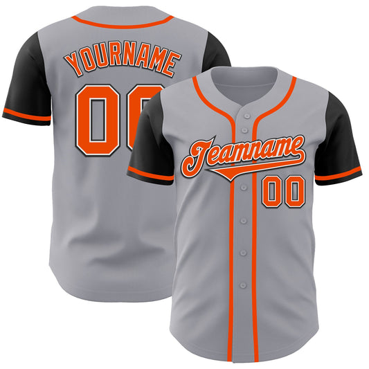 Custom Gray Orange-Black Authentic Two Tone Baseball Jersey - Main View