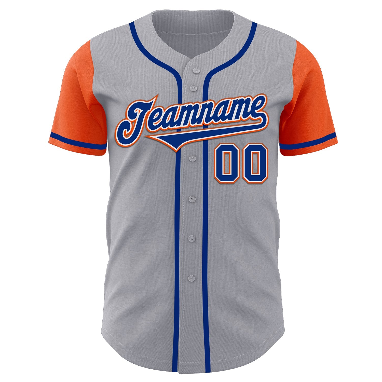 Custom Gray Royal-Orange Authentic Two Tone Baseball Jersey view 2
