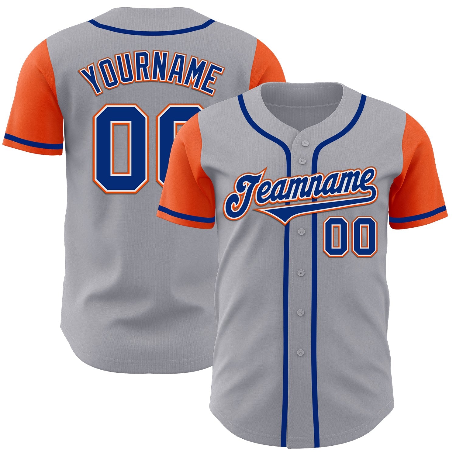 Custom Gray Royal-Orange Authentic Two Tone Baseball Jersey - Main View