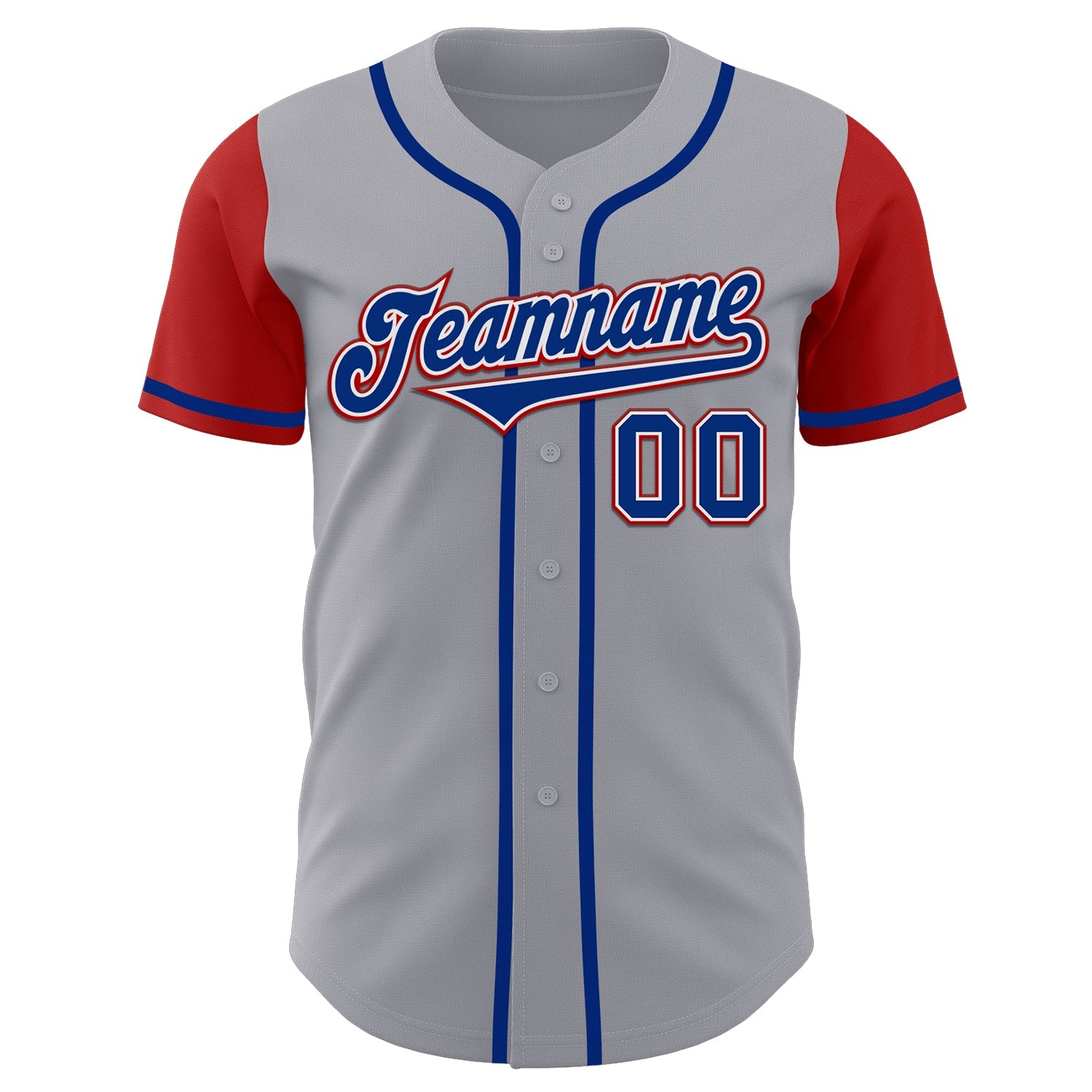 Custom Gray Royal-Red Authentic Two Tone Baseball Jersey view 2