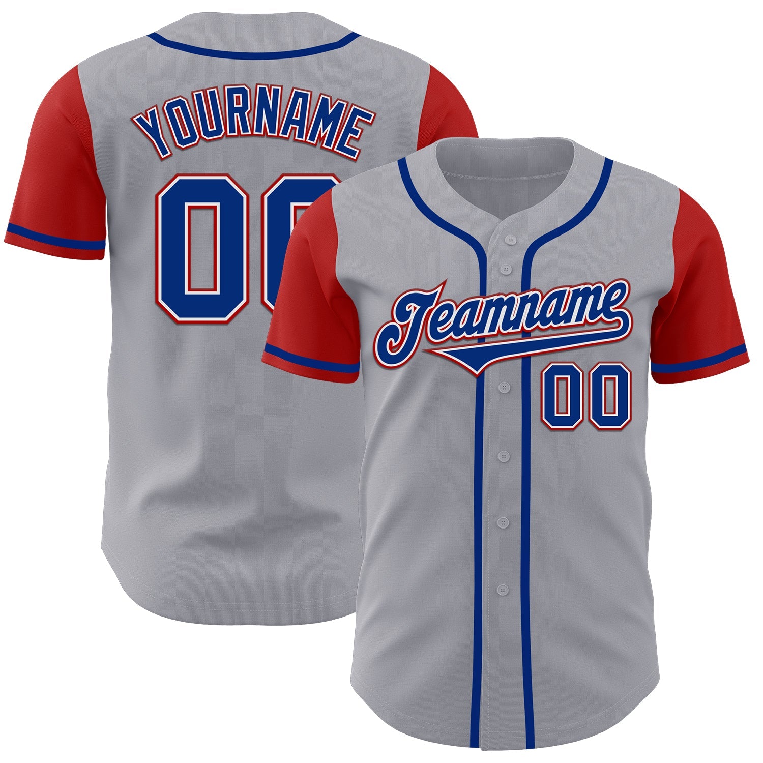 Custom Gray Royal-Red Authentic Two Tone Baseball Jersey - Main View