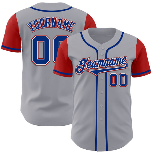 Custom Gray Royal-Red Authentic Two Tone Baseball Jersey - Main View