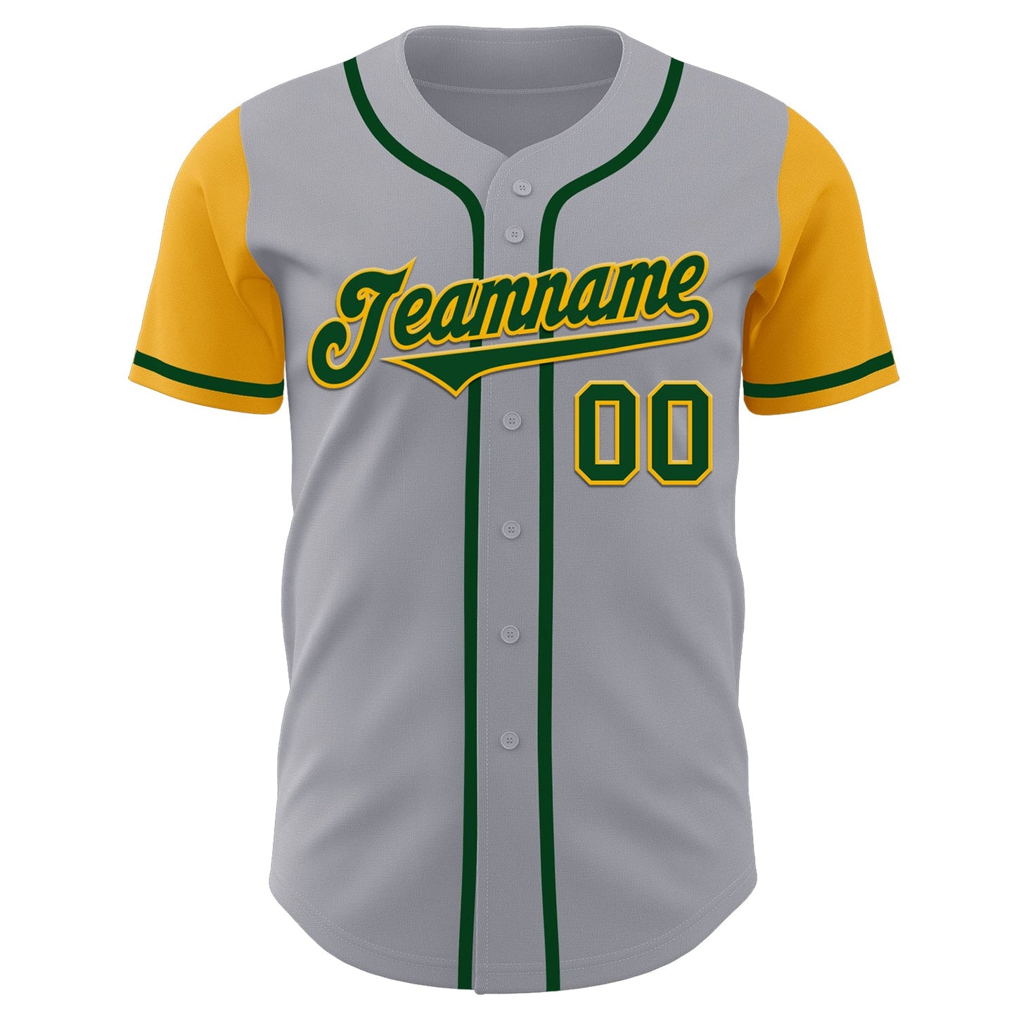 Custom Gray Green-Gold Authentic Two Tone Baseball Jersey view 2