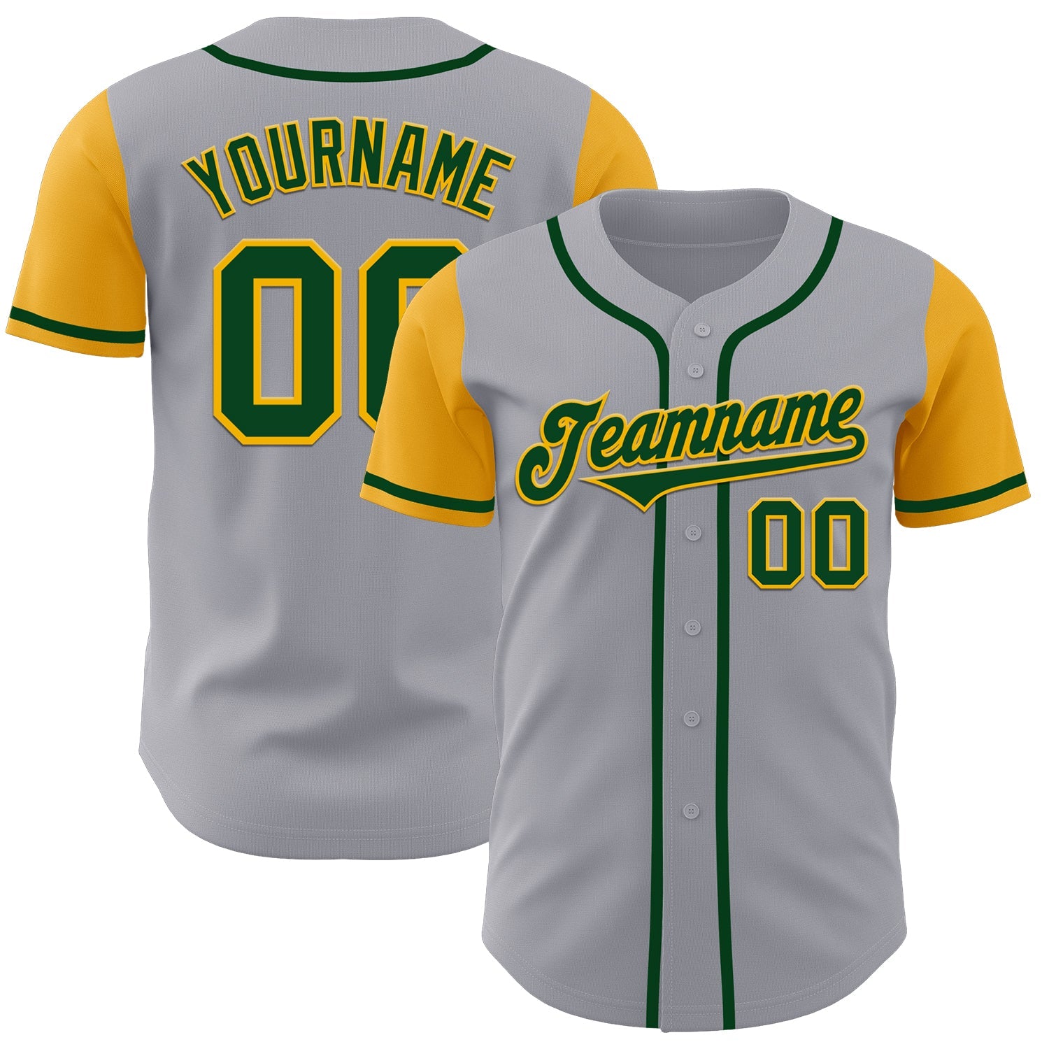 Custom Gray Green-Gold Authentic Two Tone Baseball Jersey - Main View